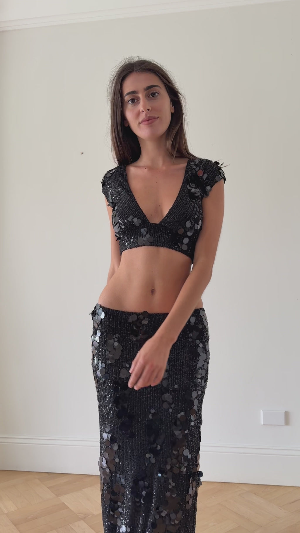 Eva Sequin Maxi Skirt in Onyx – video