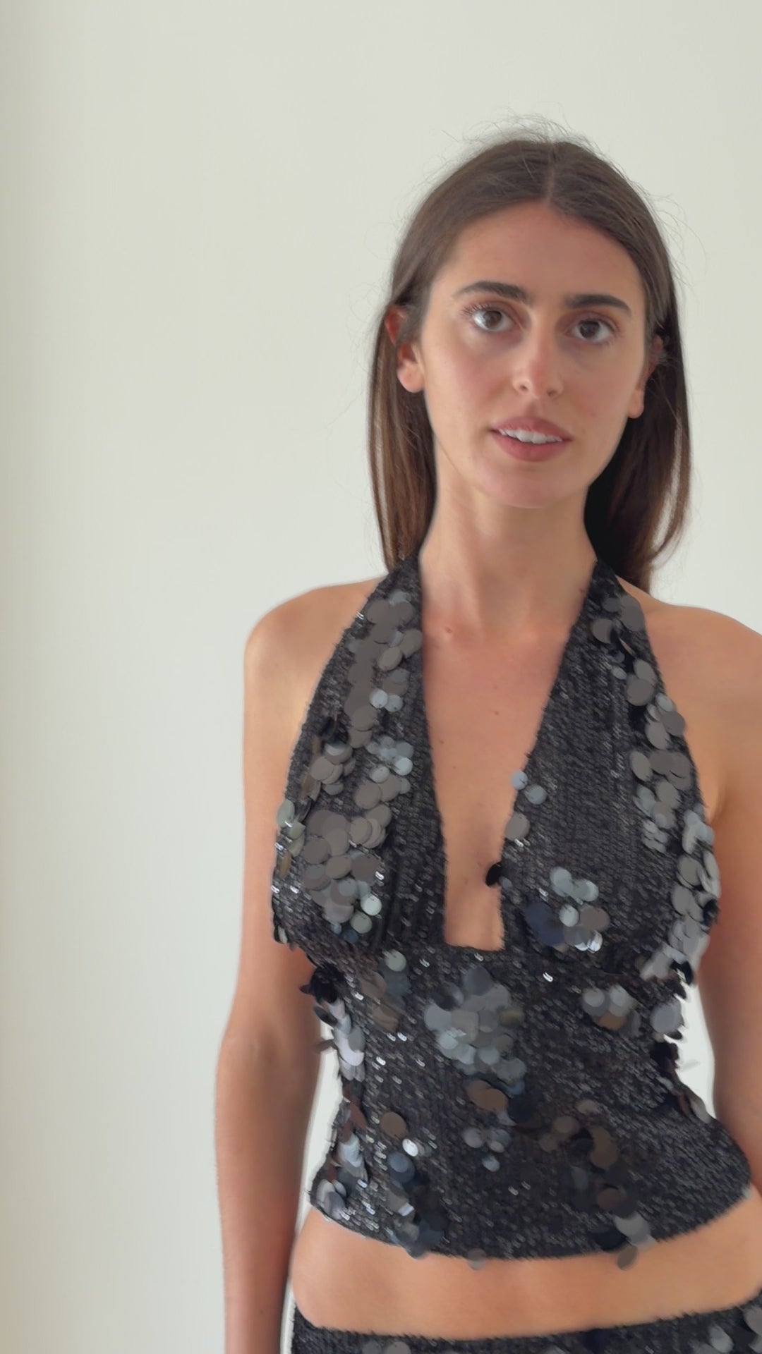 Eva Sequin Halter Top in Onyx – video
