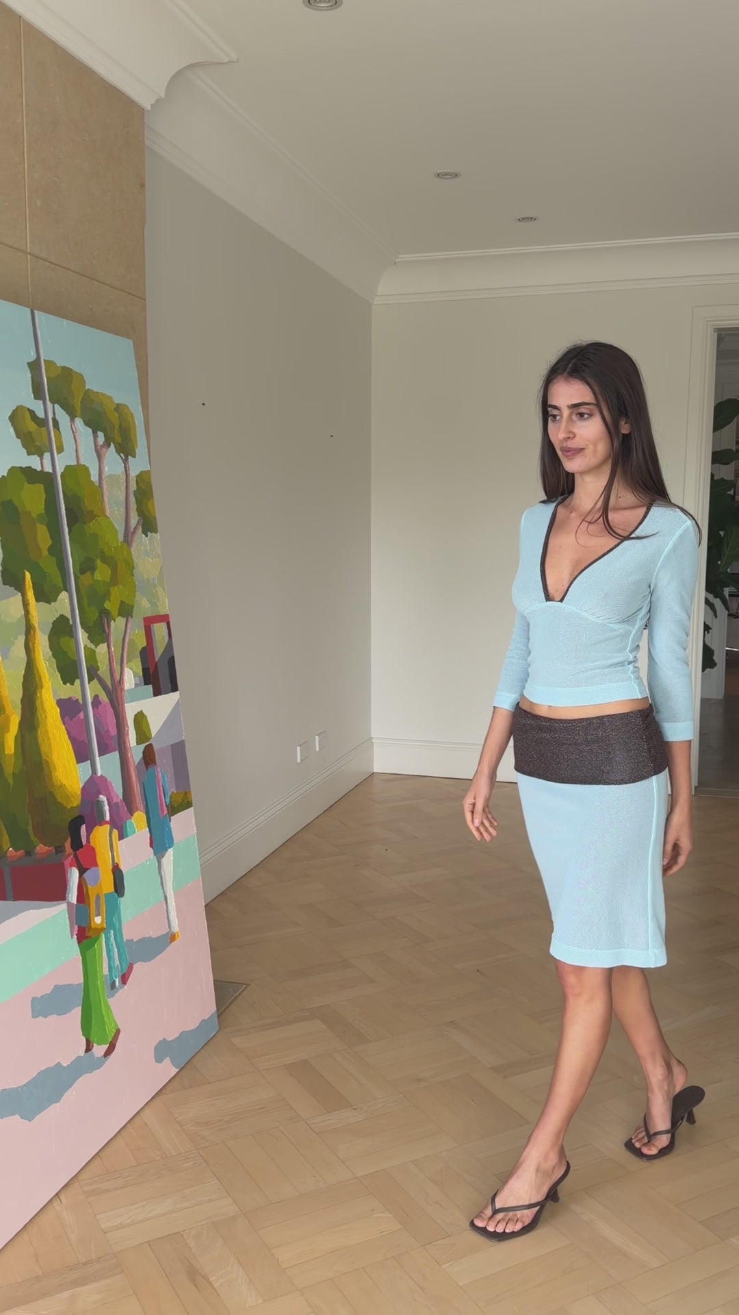 Kate Reversible Lurex 3/4 Sleeve Top in Cocoa Shimmer/Frosted Blue – video