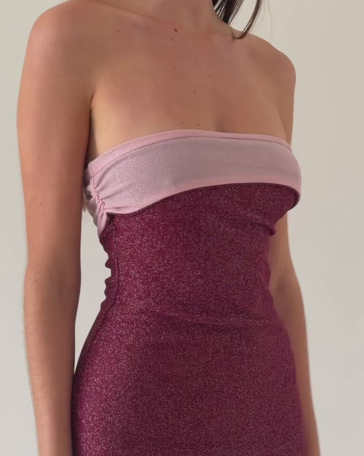 Kate Reversible Lurex Mini Dress in Burgundy Glaze/Pearly Pink – video