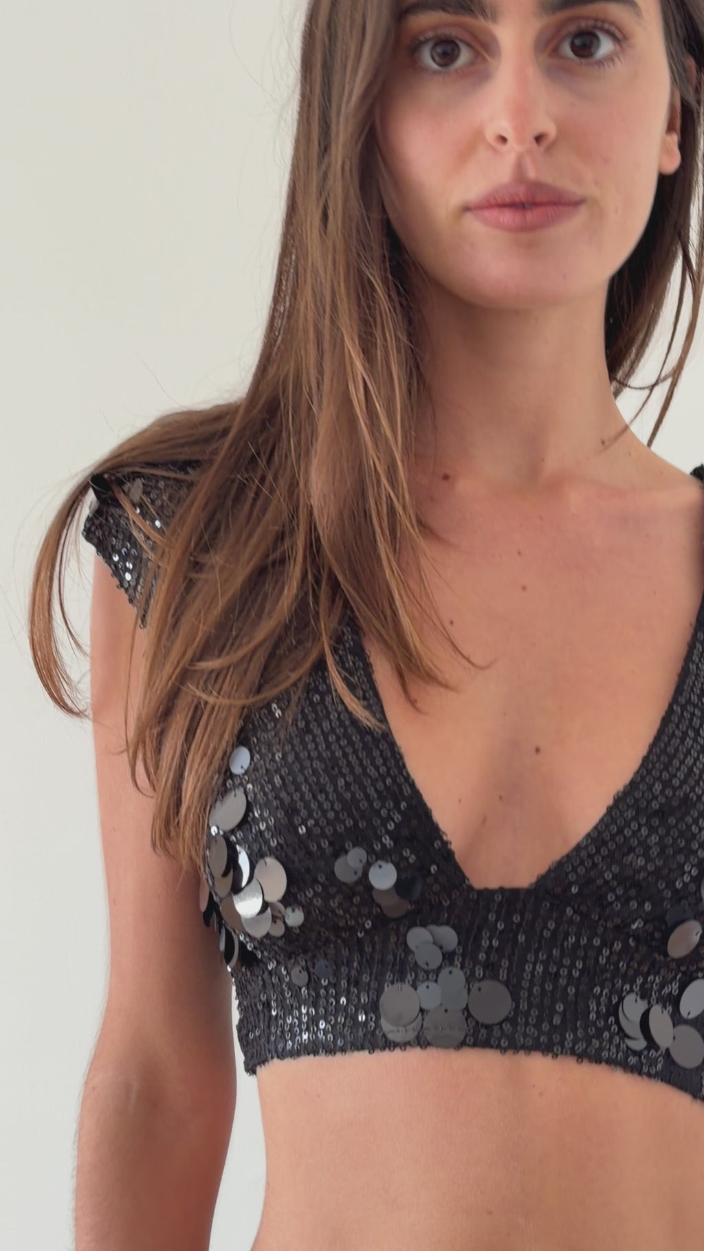 Eva Sequin Crop Top in Onyx – video