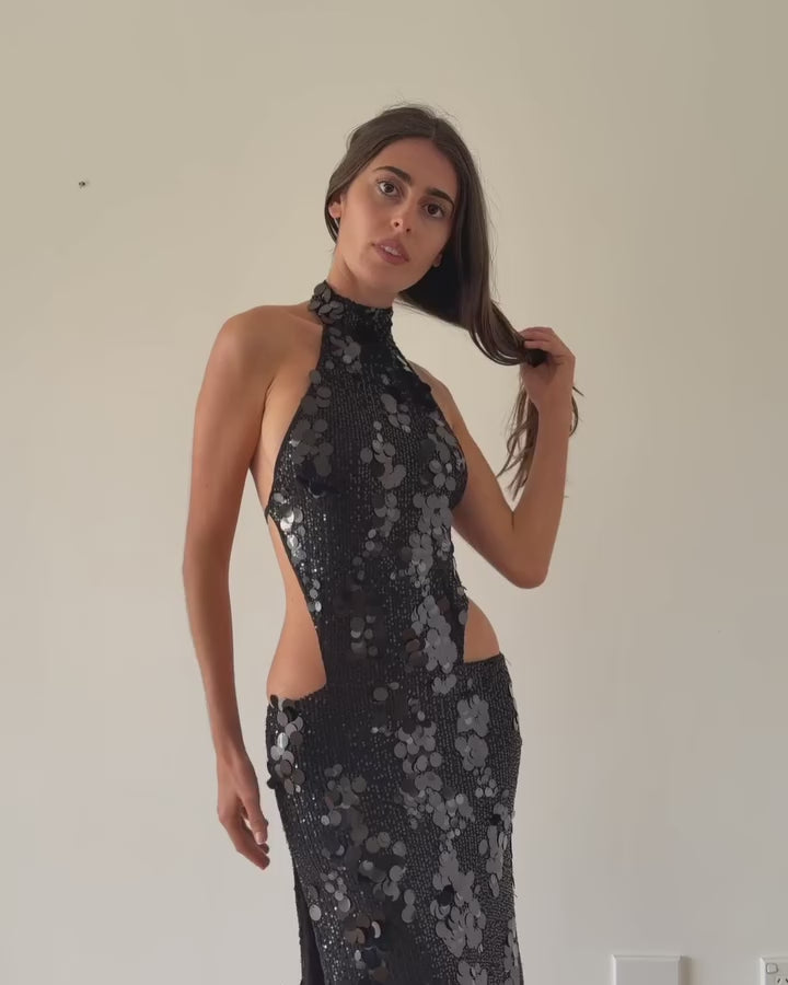Eva Sequin Maxi Dress in Onyx – video